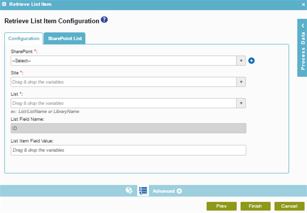 Retrieve List Item Configuration Configuration tab