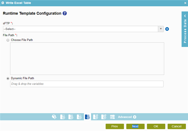 Runtime Template Configuration screen SFTP