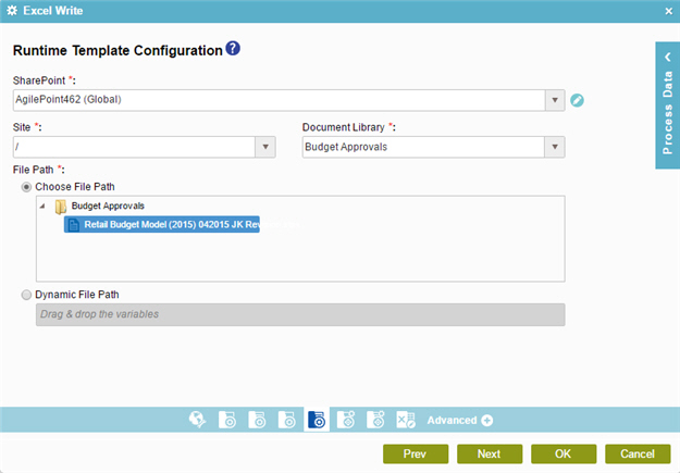 Runtime Template Configuration screen