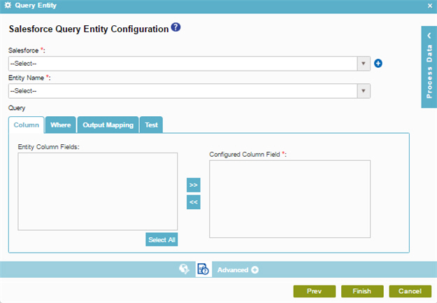 Salesforce Query Entity Configuration screen