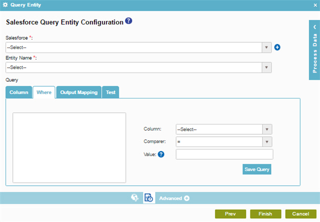 Salesforce Query Entity Configuration Where tab