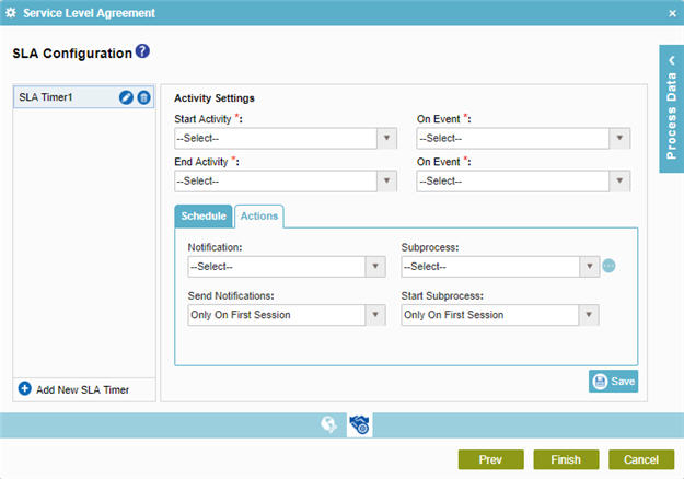 SLA Configuration Actions tab