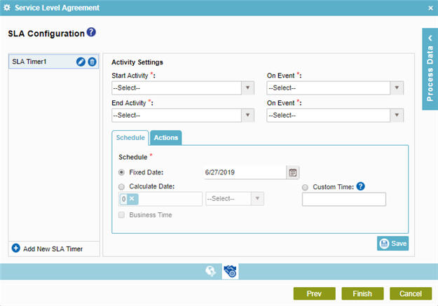 SLA Configuration screen