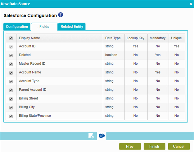 Salesforce Configuration Fields screen