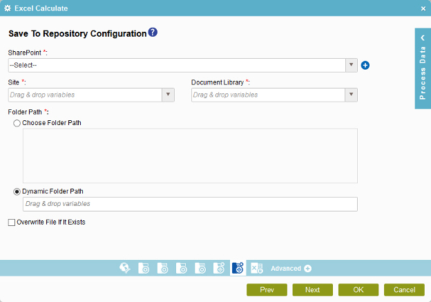 Save To Repository Configuration screen