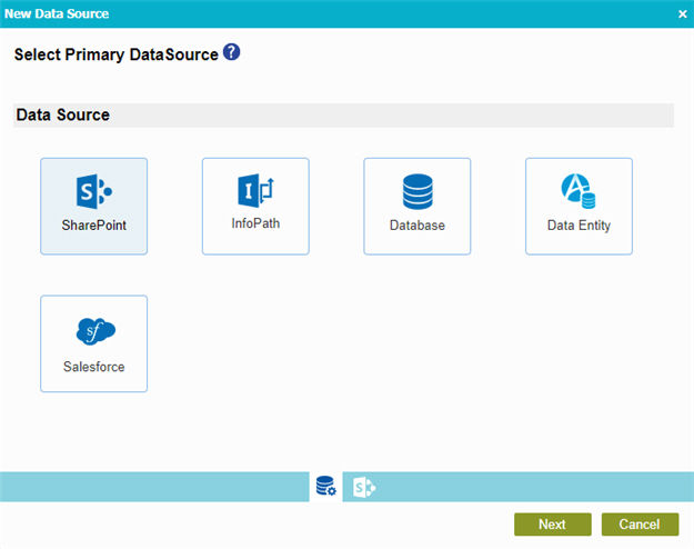 Select Primary Data Source screen