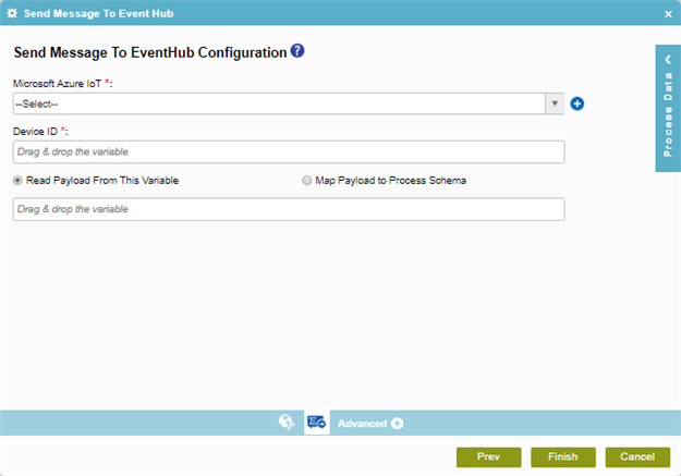 Send Message To Event Hub Configuration screen