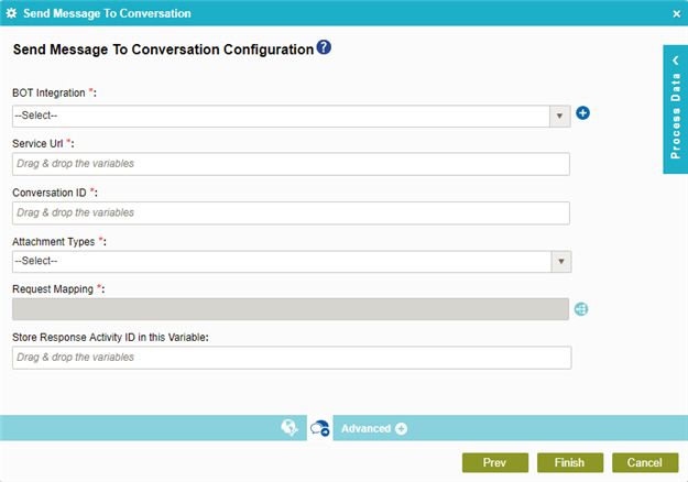 Send Message To Conversation Configuration screen