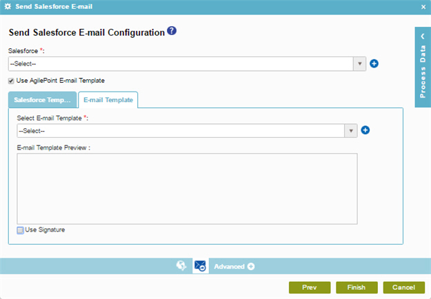 Send Salesforce E-mail Configuration E-mail Template tab