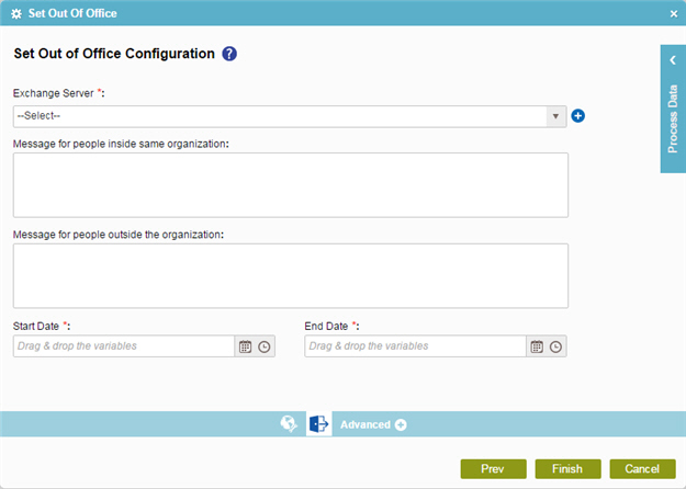 Set Out Of Office Configuration screen