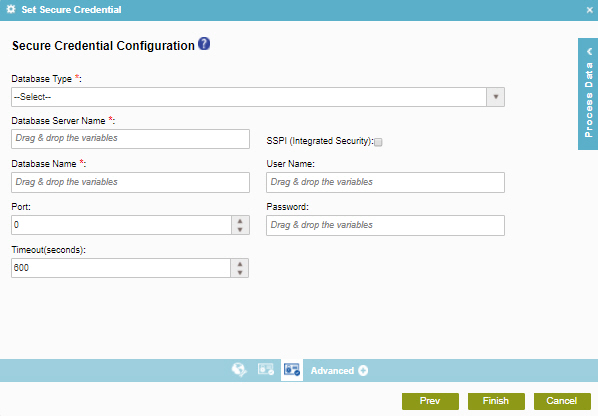 Set Secure Credential Configuration screen