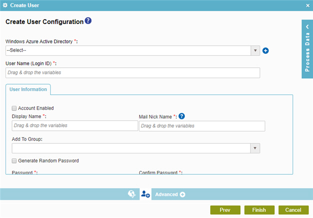 Create User Configuration screen