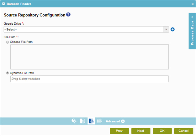 Source Repository Configuration screen Google Drive