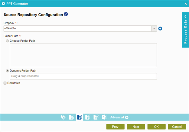 Source Repository Configuration screen Dropbox