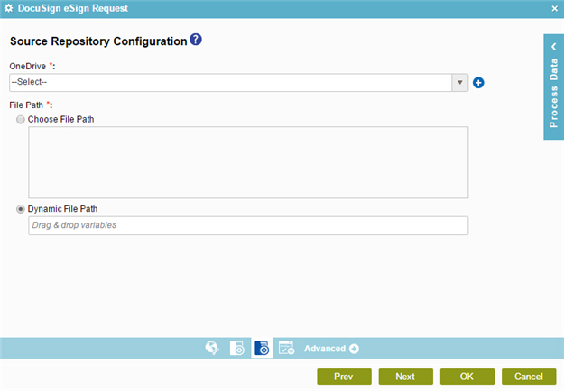 Source Repository Configuration screen OneDrive