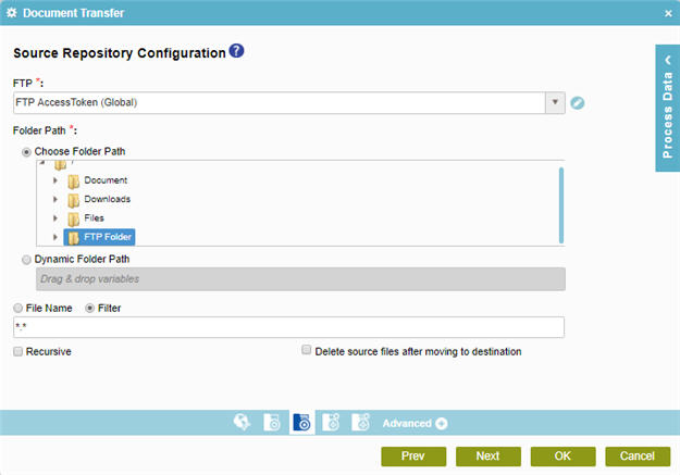 Source Repository Configuration screen FTP