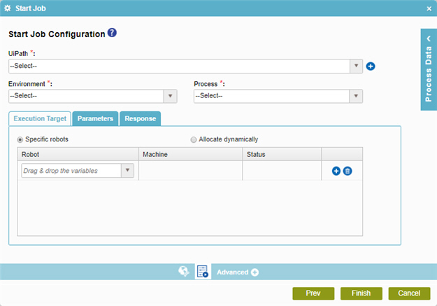 Start Job Configuration Execution Target tab