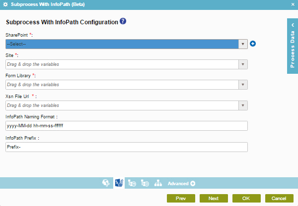 Subprocess With InfoPath Configuration screen
