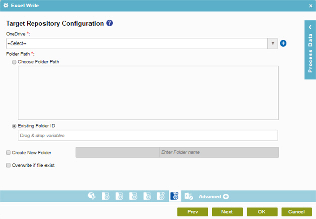 Target Repository Configuration screen OneDrive