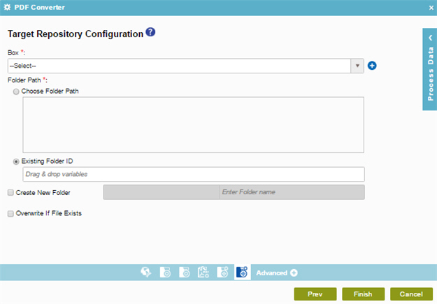 Target Repository Configuration screen Box