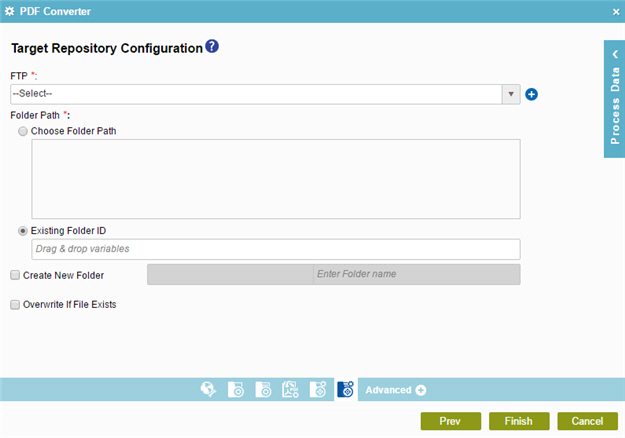 Target Repository Configuration screen FTP
