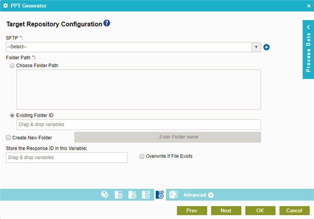 Target Repository Configuration screen SFTP