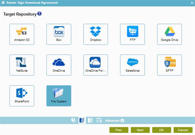 Target Repository screen