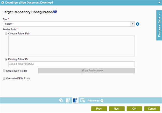 Target Repository Configuration screen Box