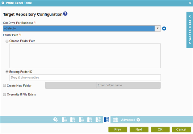 Target Repository Configuration screen OneDrive For Business