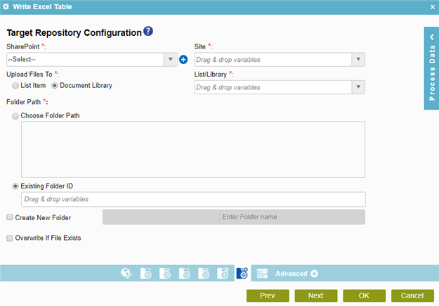 Target Repository Configuration screen SharePoint