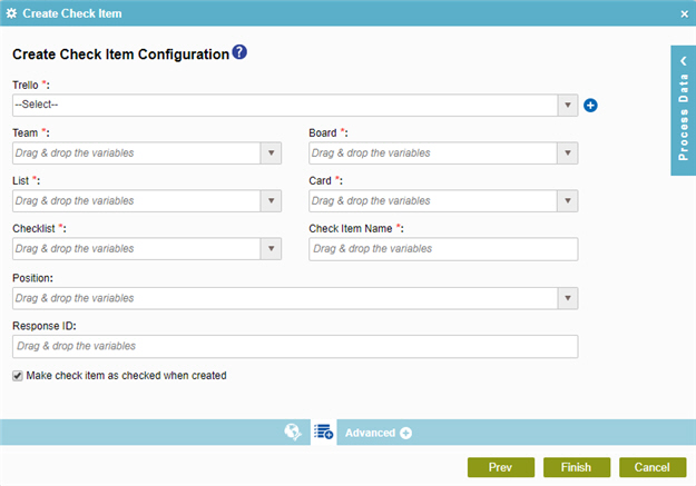 Create Check Item Configuration screen