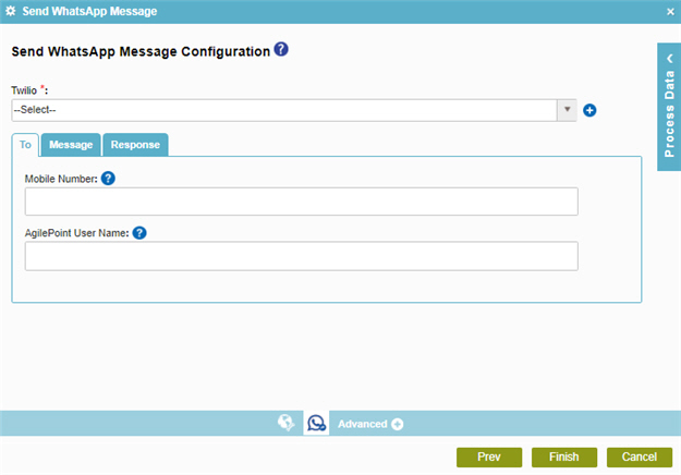 Send WhatsApp Message Configuration To tab