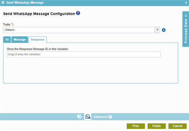 Send WhatsApp Message Configuration Response tab