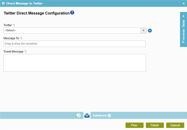 Twitter Direct Message Configuration screen