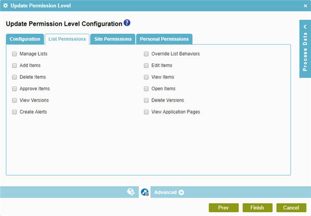 Update Permission Level Configuration List Permissions tab
