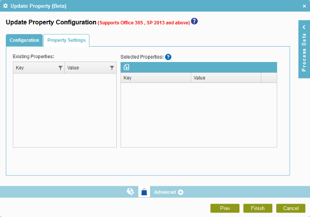 Update Property Configuration Property Settings tab