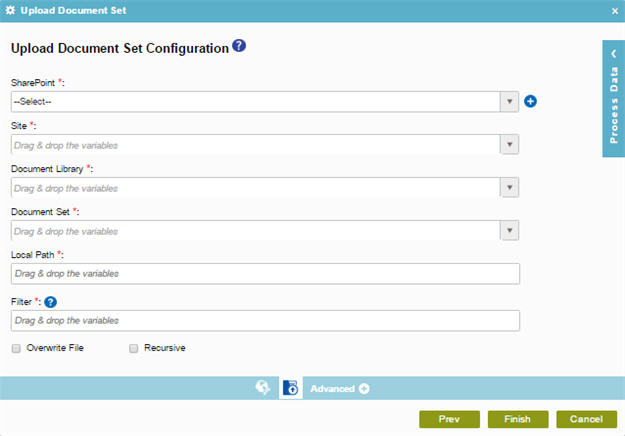 Upload Document Set Configuration screen