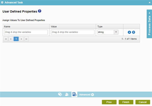 User Defined Properties screen