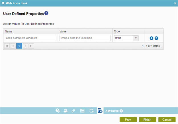 User Defined Properties screen