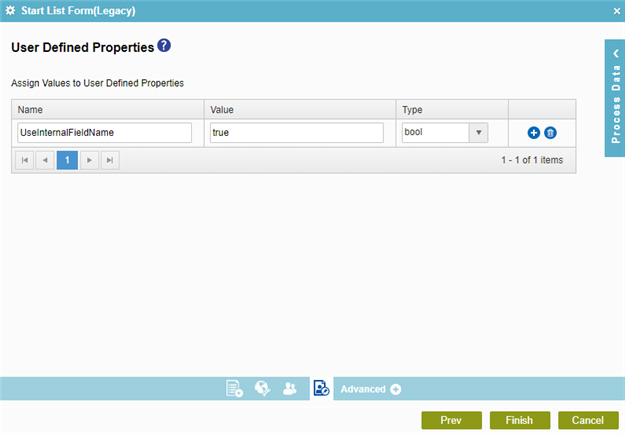 User Defined Properties screen