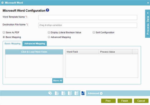 Microsoft Word Configuration screen