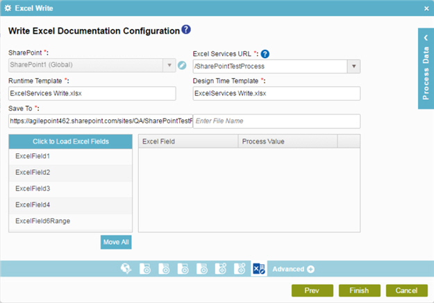 Write Excel Documentation Configuration screen