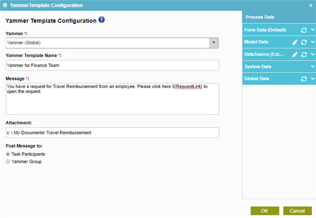 Yammer Template Configuration screen