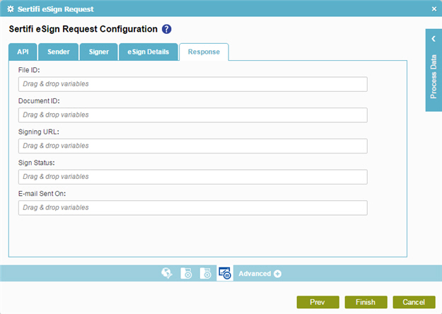 Sertifi eSign Request Configuration Response tab