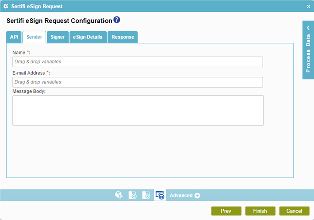 Sertifi eSign Request Configuration Sender tab