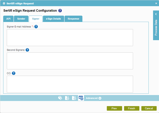 Sertifi eSign Request Configuration Signer tab