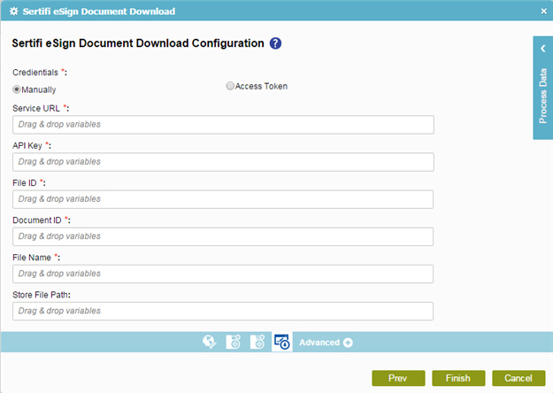 Sertifi eSign Document Download Configuration screen