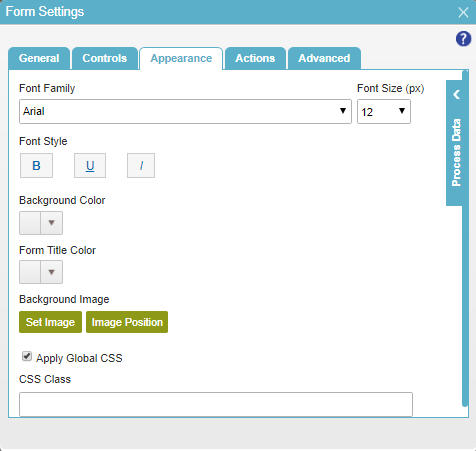 Form Settings Appearance screen