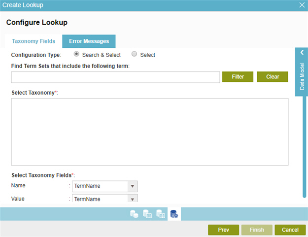 Configure Lookup Taxonomy Fields tab