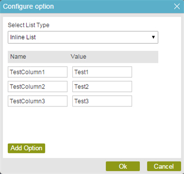 Configure Option screen
